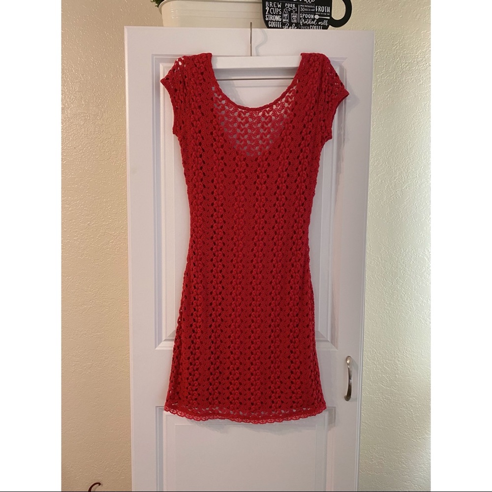 SOLD Free People lace coral colored mini dress